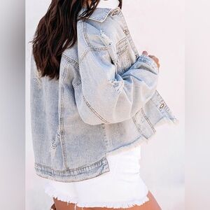 Women's Oversized Vintage Denim Jacket Long Sleeve Boyfriend Coat